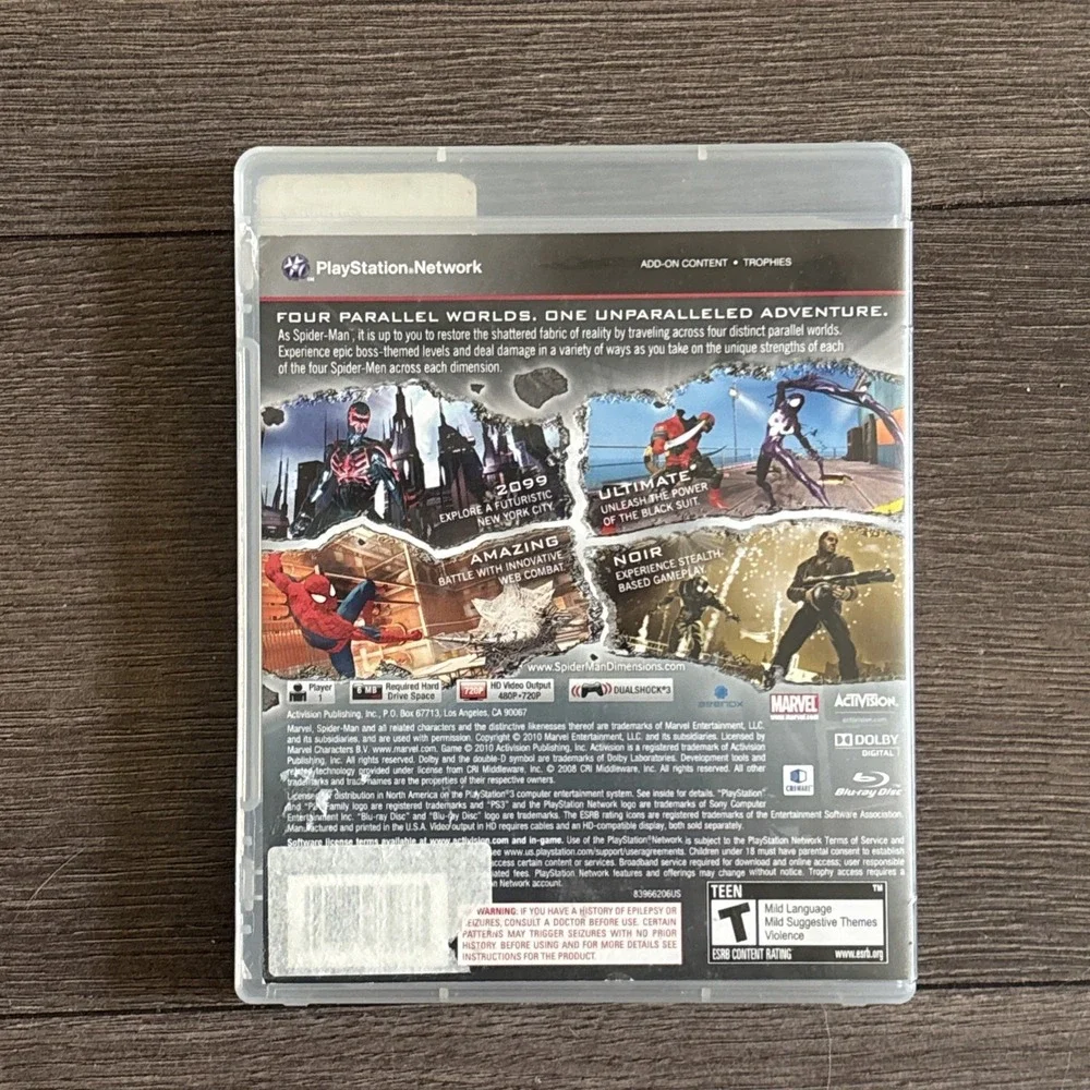 Spider-Man: Shattered Dimensions (Sony PlayStation 3, 2010) No Manual PS3